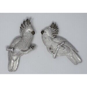 Vintage 1979 Miller Studio Chalkware Cockatoo Wall Art Pair of Birds White Gold